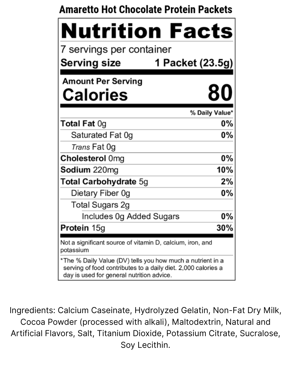 Amaretto Hot Chocolate Protein Packet Nutrition Facts